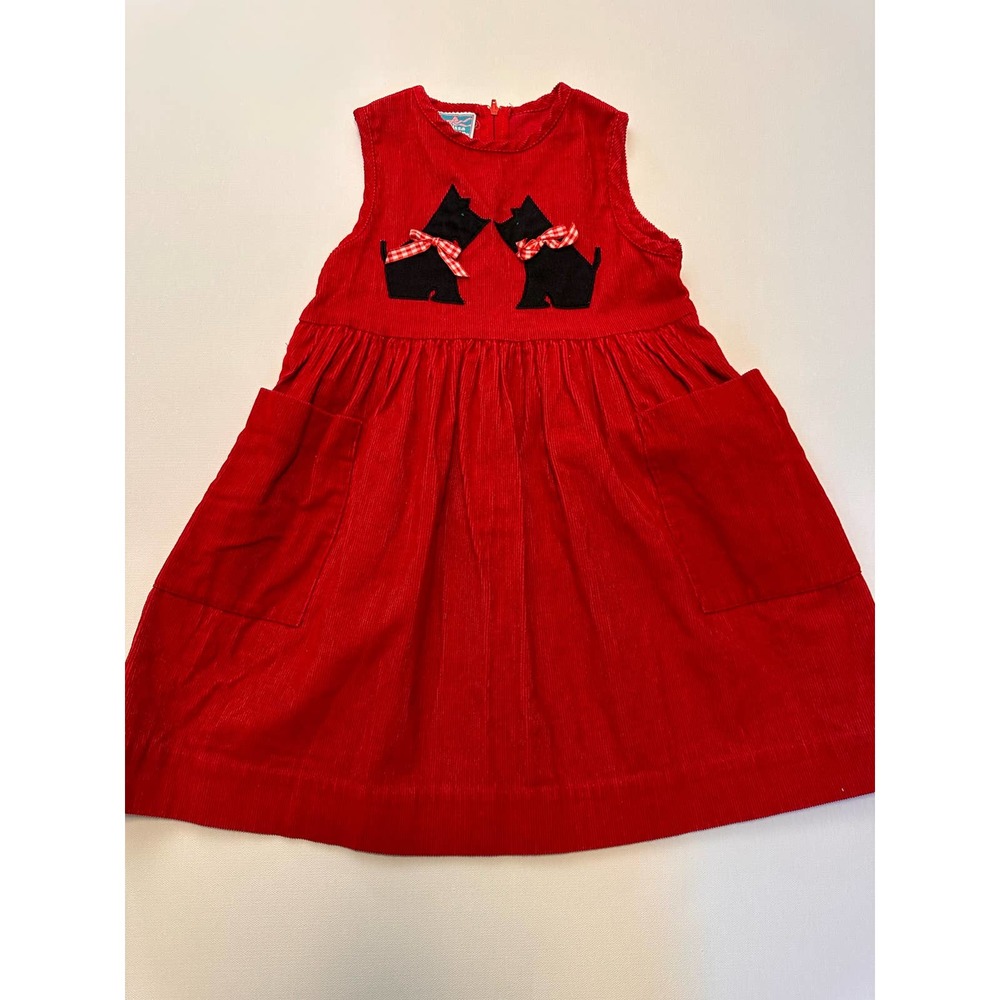 Vintage Melissa Jackson Red Corduroy Dress with Scottie Dogs-Size 4